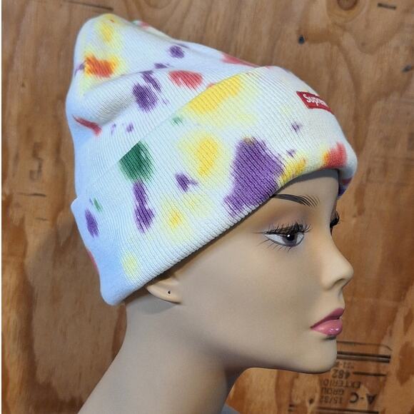 Supreme Splatter Dyed Beanie 'White' | Men's One Size Outdoor Streetwear Skater - Picture 2 of 8